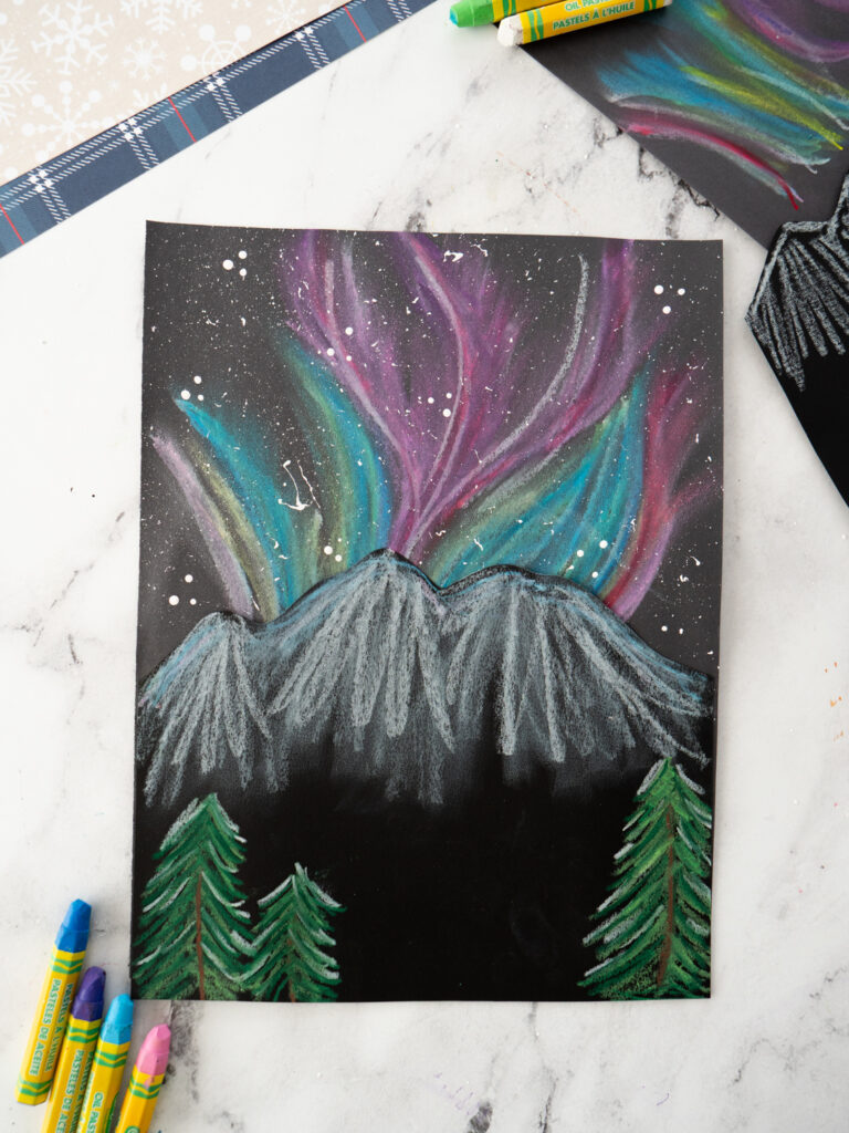 Northern Lights Oil Pastel Landscape